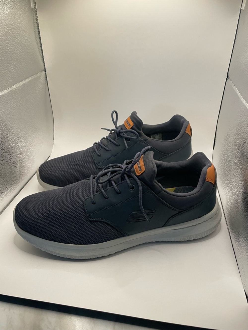 Skechers Navy Sneakers with Orange Heel Tab